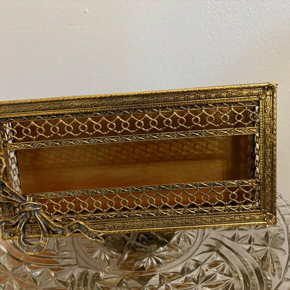 Vintage Ornate Brass Tissue Box w/ Bow Top – 10” x 5” - Picture 3 of 7